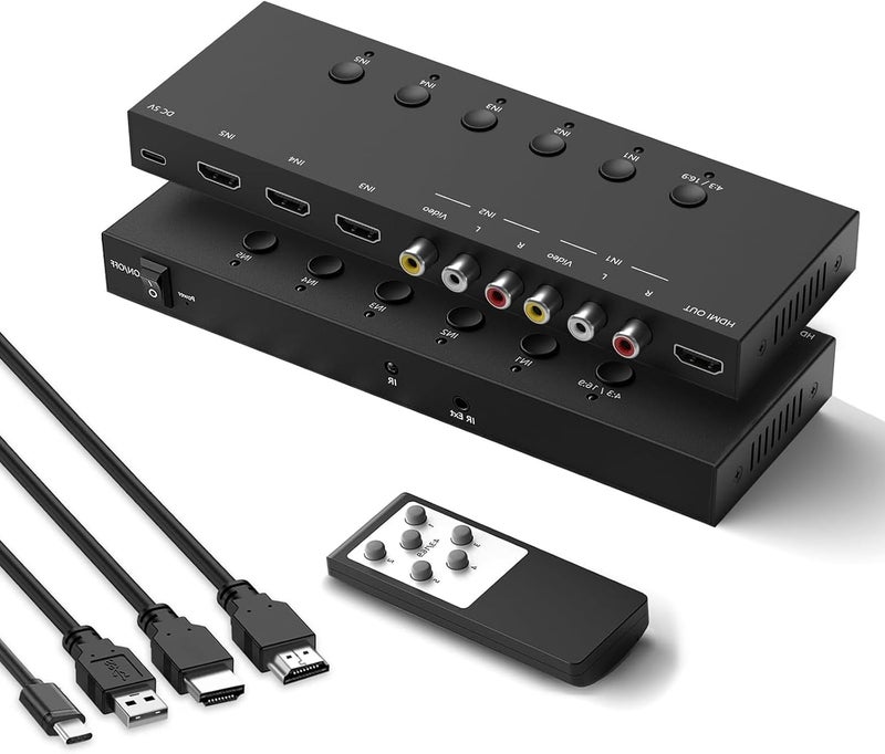 OseTub مفتاح HDMI و AV 2 في 1 – العب PS5 والألعاب الكلاسيكية على تلفاز واحد، 3 HDMI 2.0 (4K HDR) + 2 مدخل RCA – يدعم Xbox Series X/Switch/Wii/PS2/N64 – HDCP 2.2، 3D، تبديل 4:3/16:9 - Image 1